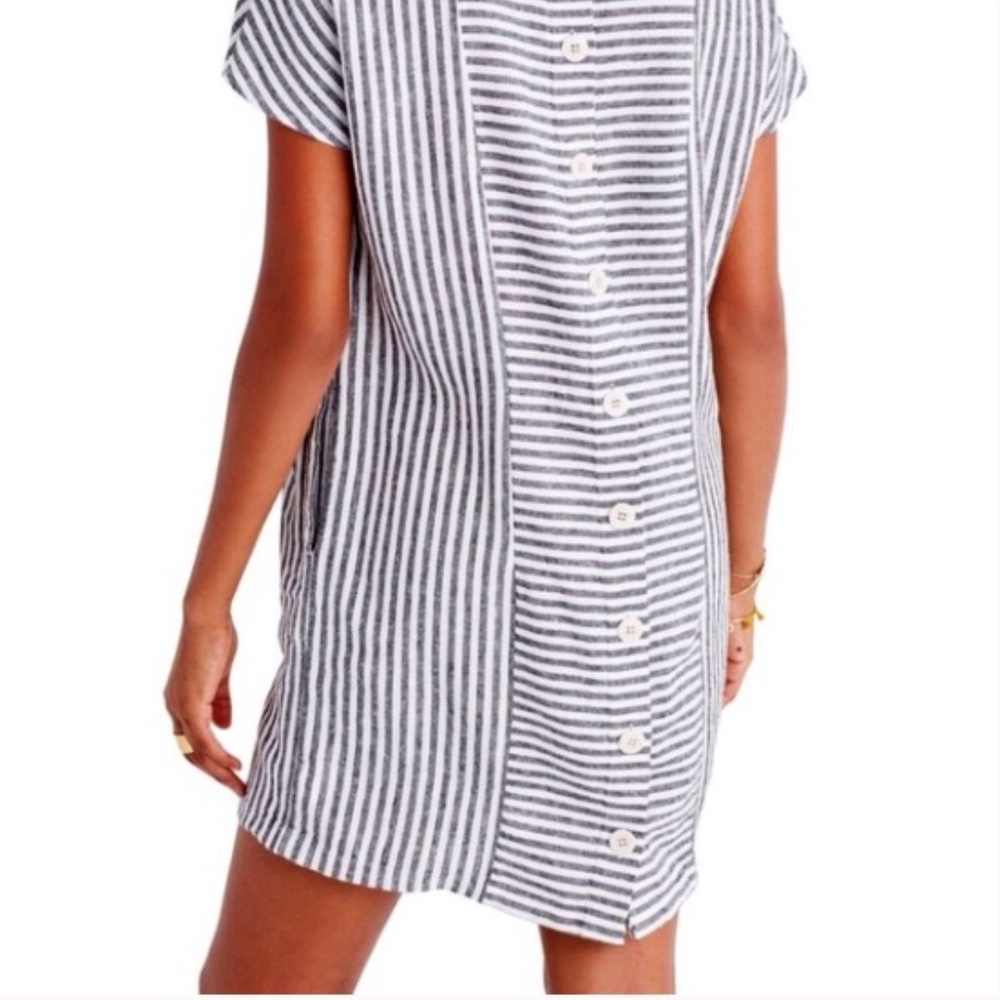 Madewell Daphne Linen Stripe Button Back Dress MED